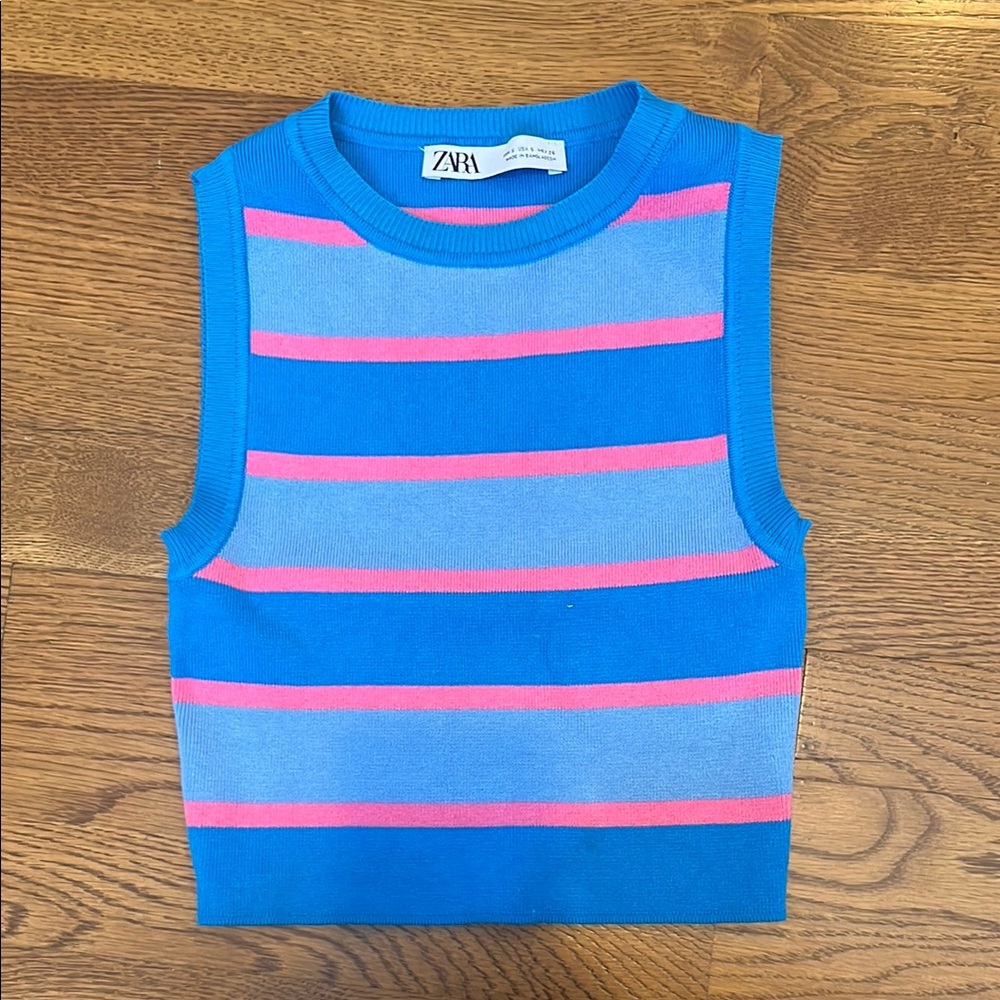 Blue and pink striped top